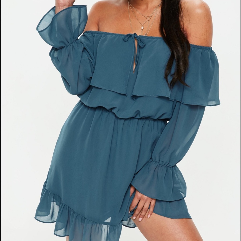 Missguided teal blue chiffon frill Gypsy sundress